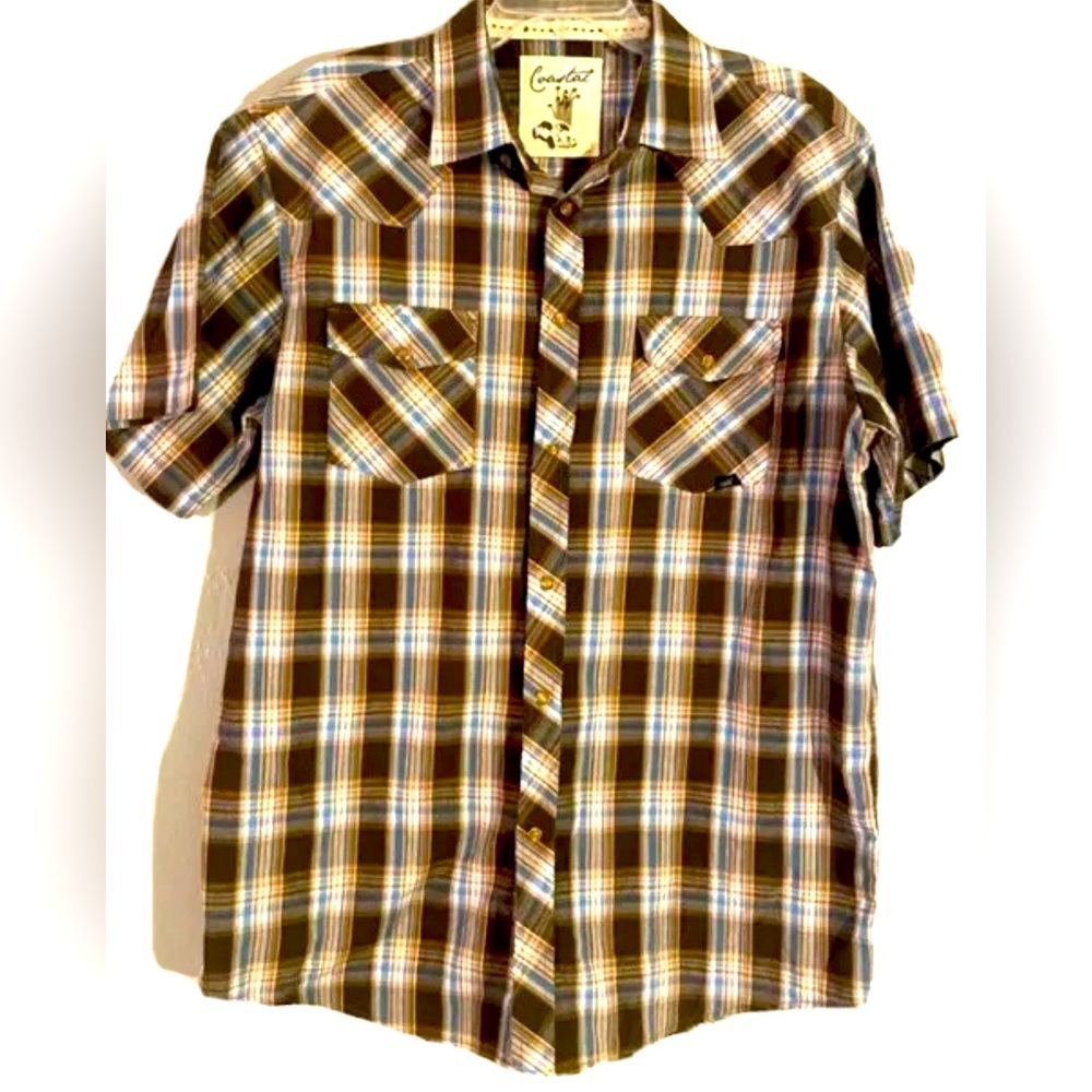 Coastal Short Sleeve Brush Popper Western Snap Front Shirt Size XL
